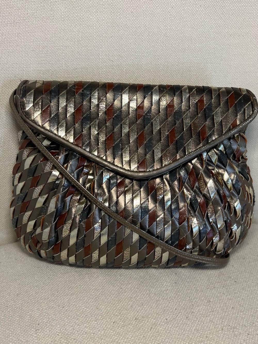 Vintage Meyers Woven Metallic Brown & Silver Crossbody Bag
